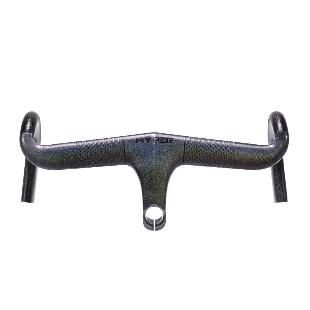 HYPER integrated handlebar, carbon fiber, iridescent finish, bicycle cycling component.