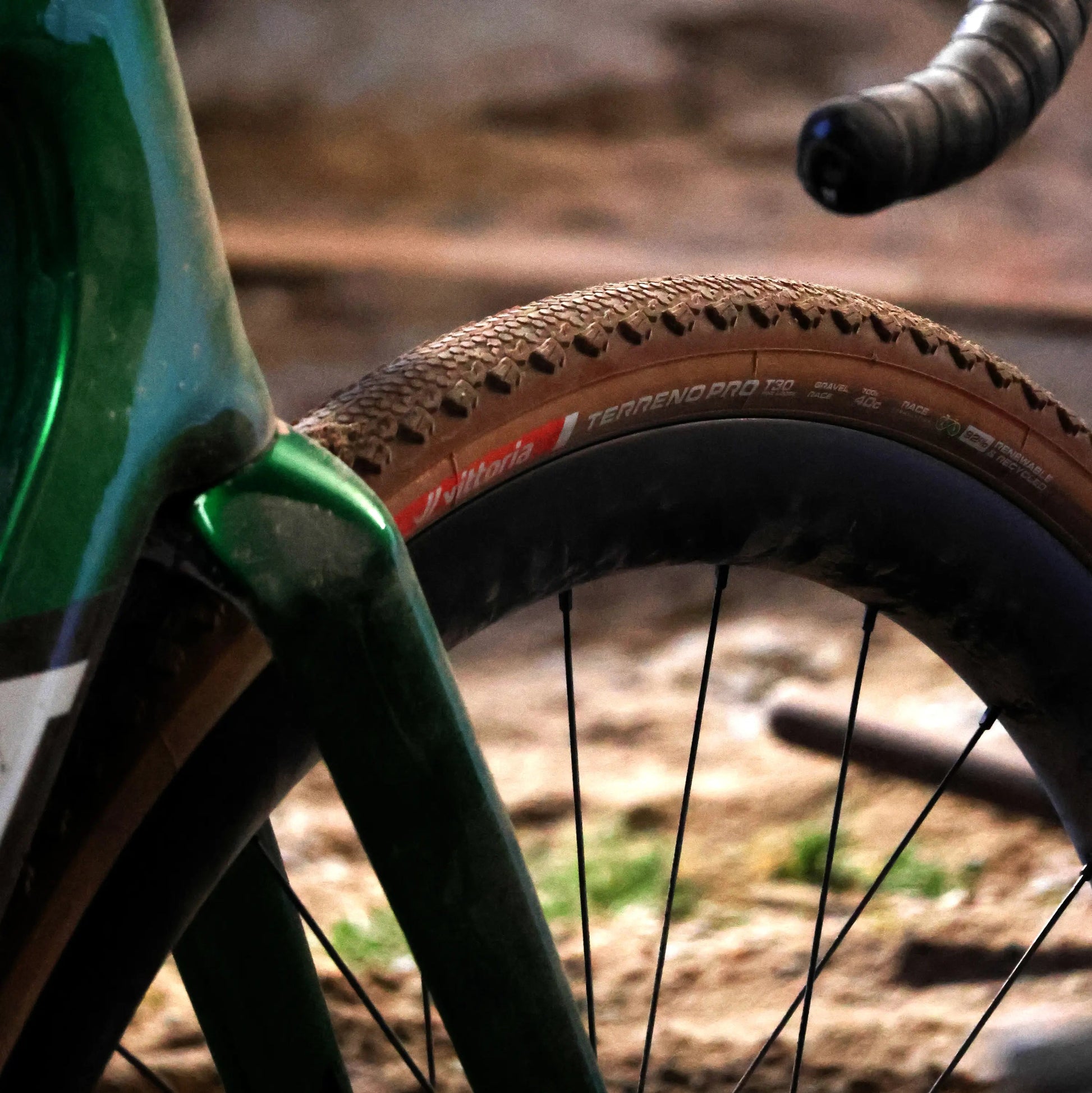 Vittoria Terreno PRO T30 Fine Loose Gravel Race mounted on gravel bike wheel